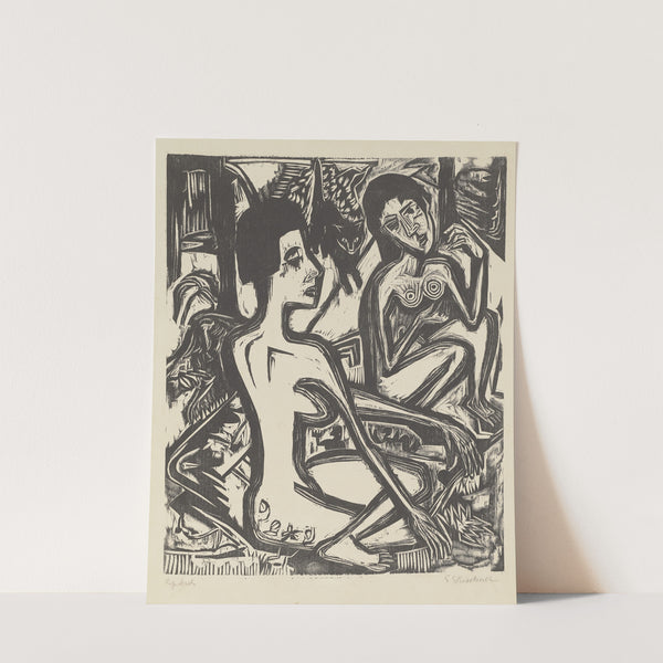 Zwei nackte Frauen im Wald mit Katze (1921) by Ernst Ludwig Kirchner