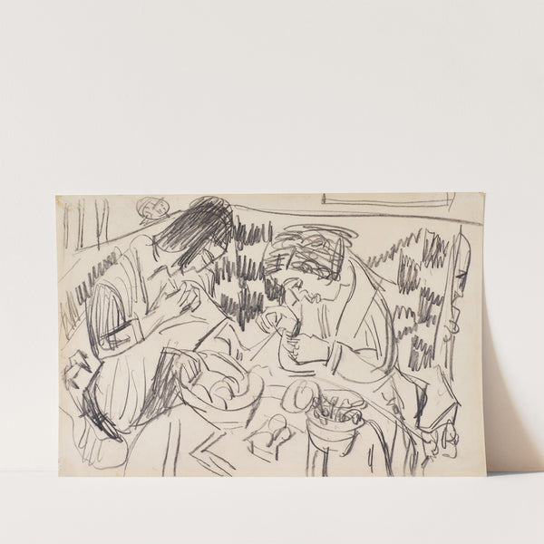 Zwei nähende Frauen am Tisch (Two Sewing Women at the Table) (ca 1924) by Ernst Ludwig Kirchner