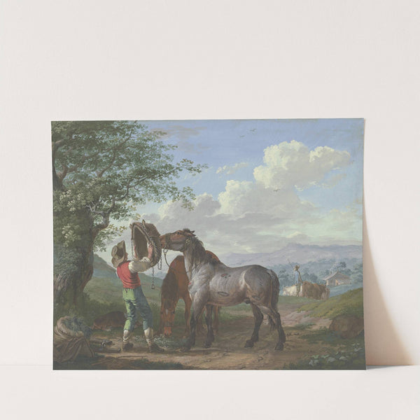 Zwei Pferde auf dem Felde unter einem Baum by Johann Georg Pforr