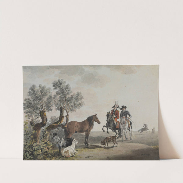 Zwei Reiter, die ihren Weg über eine Tierweide nehmen (1783) by Johann Jakob Biedermann