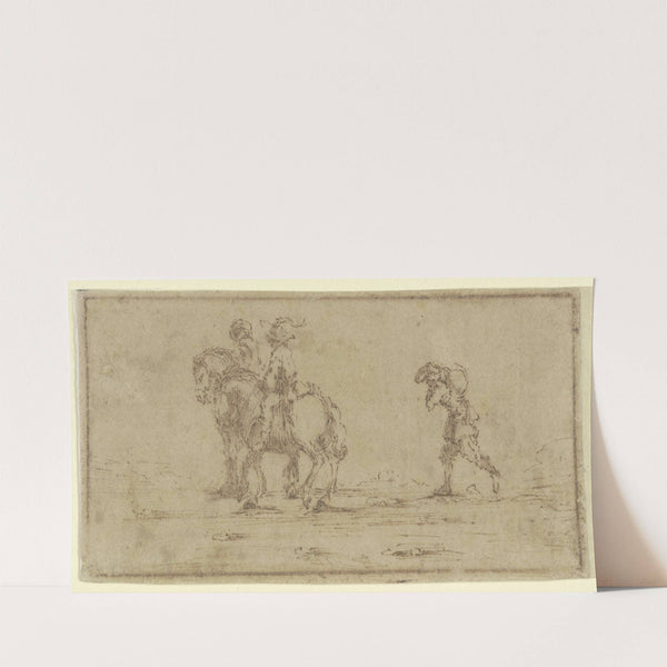 Zwei Reiter, gefolgt von einem Mann, der einen Sack trägt by Jacques Callot