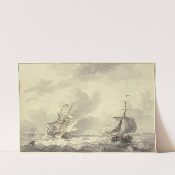 Zwei Schiffe auf bewegter See, links eine Tonne by Martinus Schouman