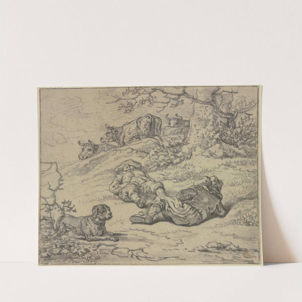 Zwei schlafende Hirten, der linke in starker Verkürzung by Abraham Van Strij