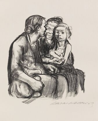 Zwei schwatzende Frauen mit zwei Kindern (1930)