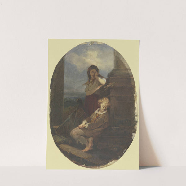 Zwei sitzende Kinder mit Harfe by Georg Cornicelius