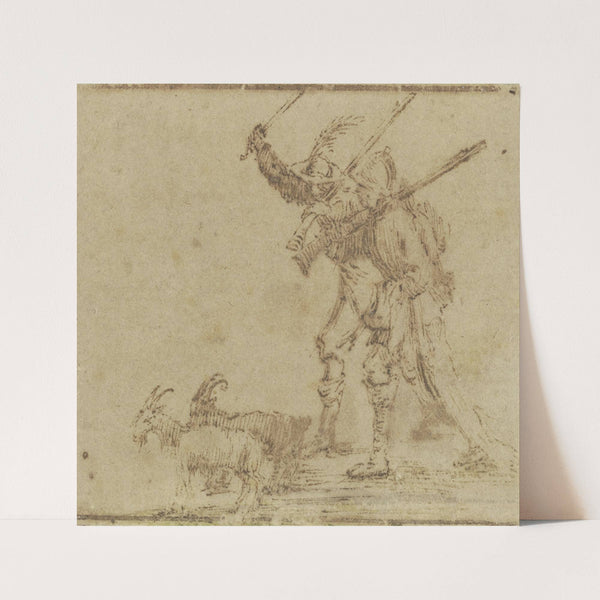 Zwei Soldaten treiben zwei Ziegen vor sich her by Jacques Callot