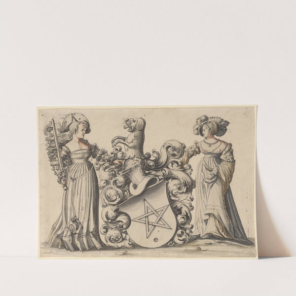 Zwei stehende Damen mit Wappen by Carl Von Aegeri
