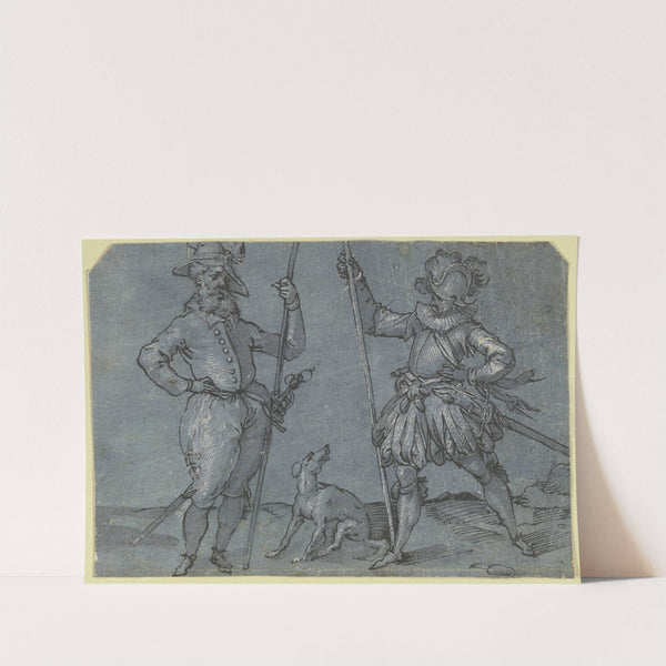 Zwei stehende Krieger, auf ihre Lanzen gestützt, zwischen ihnen ein Hund by Jost Amman