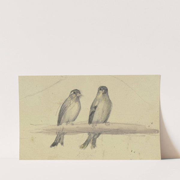Zwei Vögel auf einer Stange by Jakob Becker