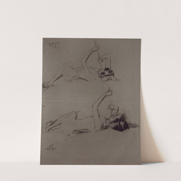 Zwei weibliche Akte, auf dem Rücken liegend by Wilhelm Trübner