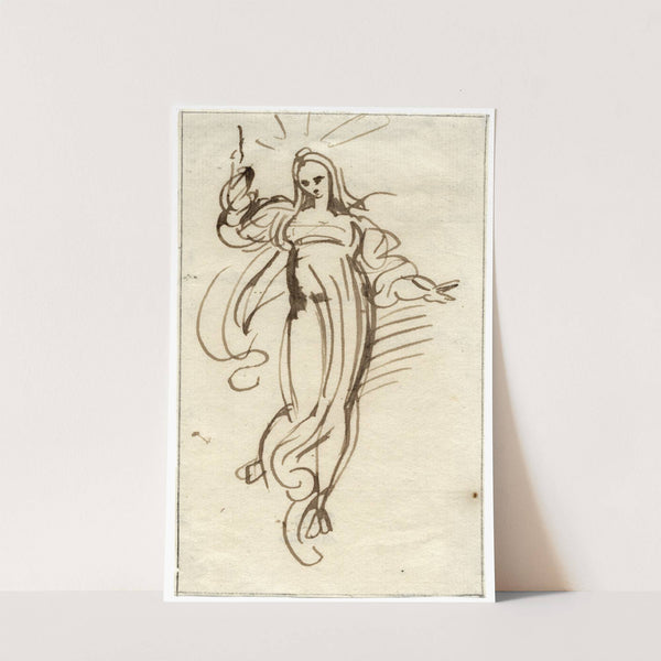 Zwevende vrouwenfiguur in lang gewaad, met geheven arm by David Humbert de Superville