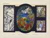 1, Le navire ; 2, Paysage exotique ; 3, La chasseresse ; 4, Jeune fille à la fenêtre, au Pavillon du Vitrail