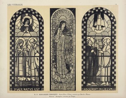 1, Sainte-Claire d’Assise (exÃ©cutÃ© par David et Plateaux), au Pavillon du Vitrail ; 2, NativitÃ© ; 3, Ascension (exÃ©cutÃ©s par Turpin)