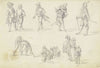 14 Figurenstudien, meist Soldaten