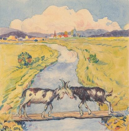 17. – Meeting of Two Goats on a Narrow Footbridge over a Brook