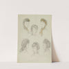 6 têtes féminines avec coiffes de dentelle, rubans, plumes et fleurs (1862-1872) by Anaïs Colin-Toudouze