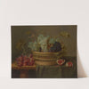 A basket of grapes and a pomegranate on a table by Jacob van Hulsdonck