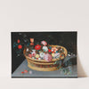 A basket with spring flowers on a stone table by Jan Brueghel the Younger