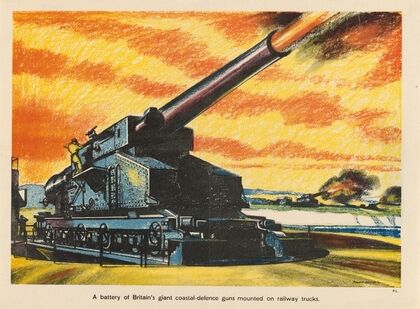 A Battery of Britain’s Giant Coastal-Defence Guns Mounted on Railway Trucks