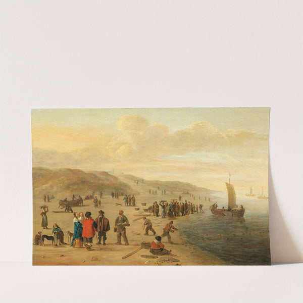 A beach scene with fishermen and their boats by Cornelis Beelt