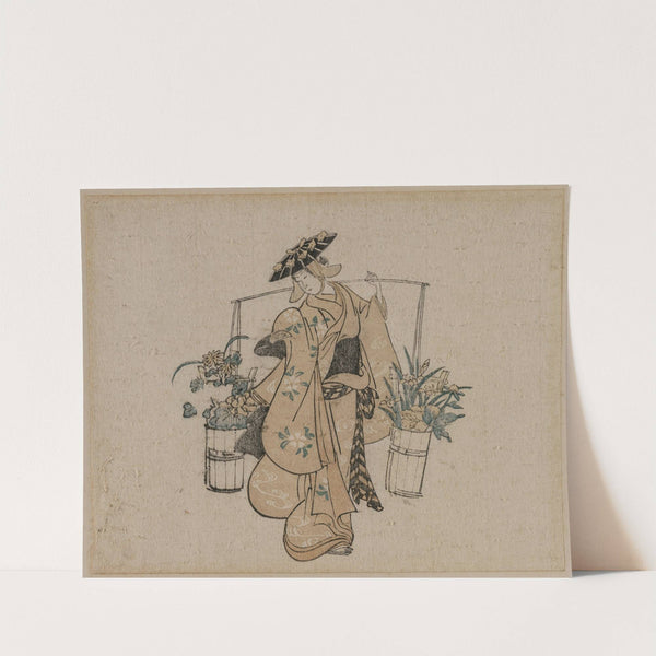 A Beauty Carrying Two Buckets of Flowers by Torii Kiyomasu