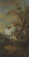 A Bird Of Prey, Ducks And Ducklings In A Landscape