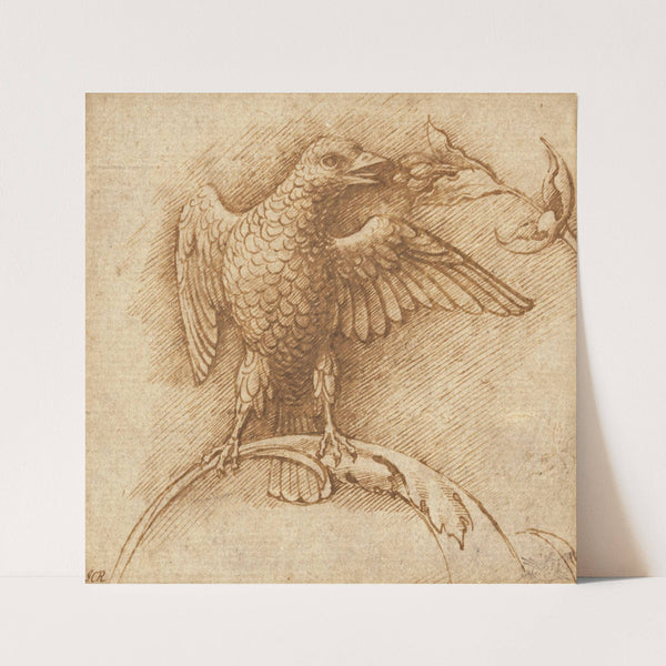 A Bird Perched on a Branch with Fruit (1460s) by Andrea Mantegna