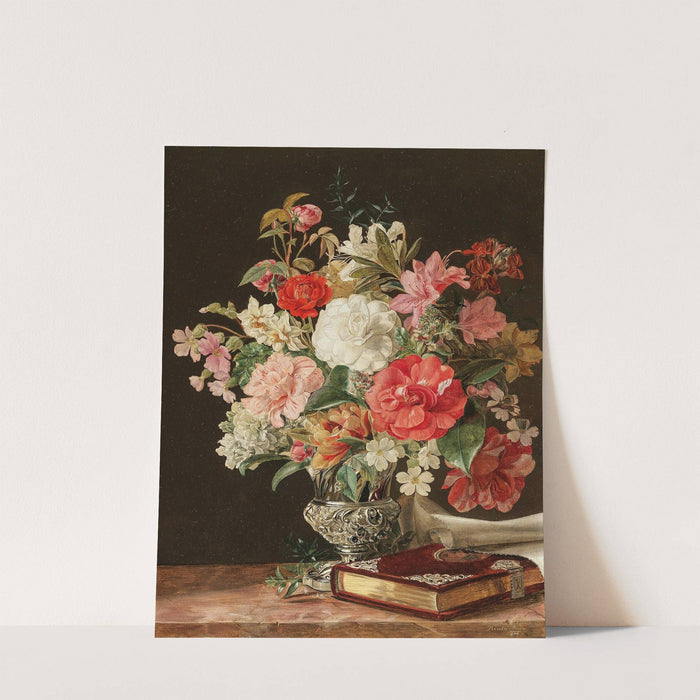 A Bouquet of Flowers with Camellias in a Silver Vase by Rosalia Amon