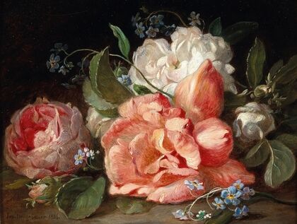 A Bouquet of Flowers with Roses and Forget-Me-Nots