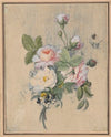 A bouquet of roses and pansies