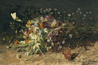 A bouquet of spring flowers with snowdrops