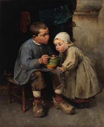A Boy Feeding His Little Sister