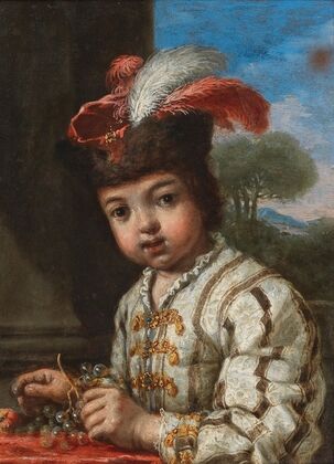 A Boy, Half-Length, Holding Grapes, A Landscape Beyond