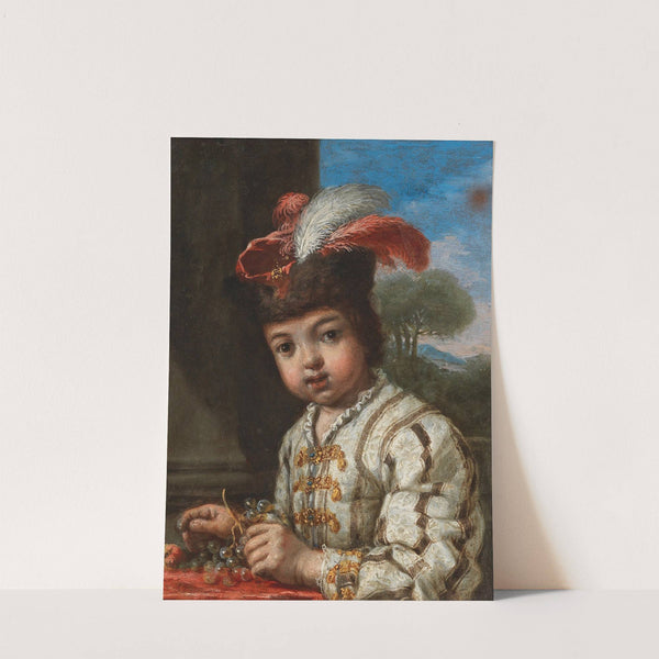 A Boy, Half-Length, Holding Grapes, A Landscape Beyond by Antonio Mercurio Amorosi