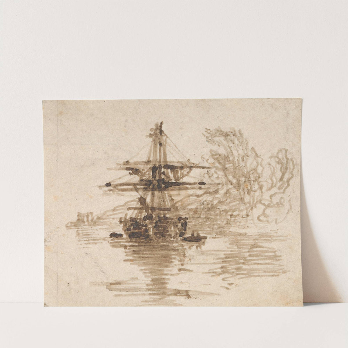 A Brig at Anchor, Trees Beyond by Edward Calvert