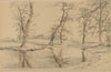 A Brook near a Farm in Usserød with Cows and Two Figures
