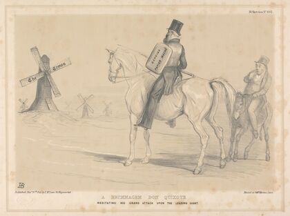 A Brummagem Don Quixote, Meditating his Grand Attack Upon the Leading Giant