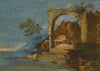 A Capriccio Fluvial Landscape With Figures In A Boat In The Foreground