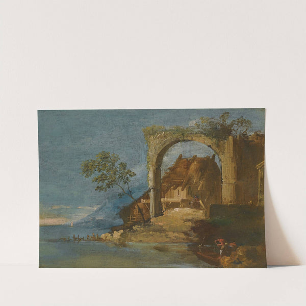 A Capriccio Fluvial Landscape With Figures In A Boat In The Foreground by Giuseppe Bernardino Bison
