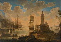 A Capriccio Of Shipping In A Mediterranean Harbour, With Fishermen Unloading Their Boat In The Foreground