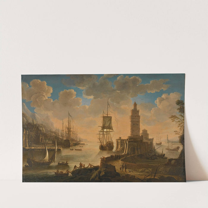 A Capriccio Of Shipping In A Mediterranean Harbour, With Fishermen Unloading Their Boat In The Foreground by Alessandro Grevenbroeck