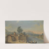 A Capriccio View Of A Walled Town With Elegant Figures On The River by Francesco Battaglioli