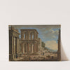 A capriccio with an ionic portico, a fountain, a two story loggia, a Gothic palace, and figures on a quay by Alessandro Salucci