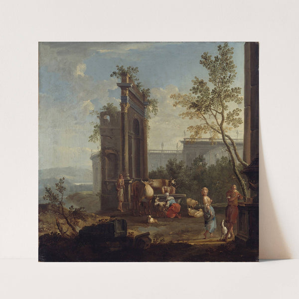 A Capriccio with Pastoral Figures and Animals (1732) by Willem van der Hagen