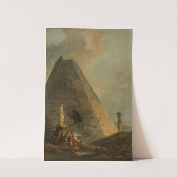 A Capriccio With The Pyramid Of Cestius And Travellers In An Italianate Landscape by Hubert Robert
