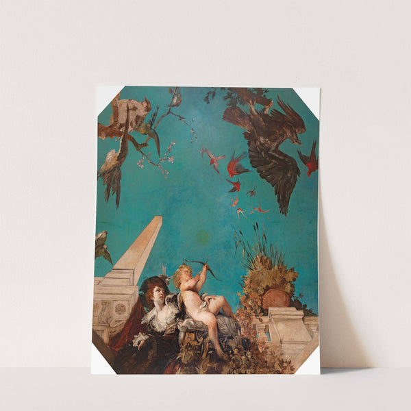 A Ceiling Painting, Society Lady With Cupid In A Garden Landscape by Hans Makart
