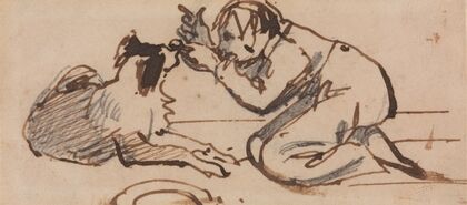 A Child Playing with a Dog