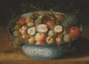 A Chinese bowl with apples, plumbs, grapes and nuts