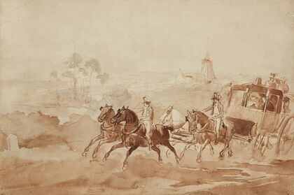 A coach travelling through the countryside