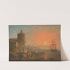 A coastal landscape at sunset with fisherfolk by the shore by Francesco Fidanza
